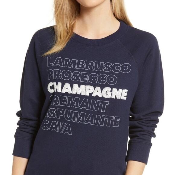 J. Crew Navy + White Sequin Detail Champagne Crewneck Sweatshirt - XS - Picture 1 of 9